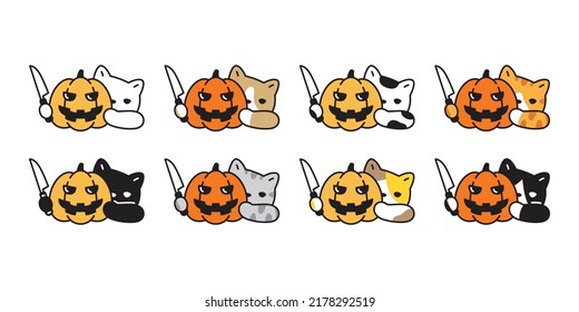 cat vector halloween pumpkin kitten calico icon logo symbol ghost breed character cartoon illustration doodle design isolated clip art