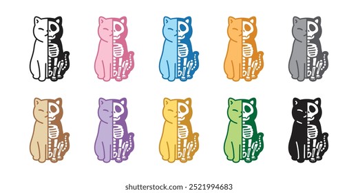 cat vector halloween skeleton skull bone kitten pastel color calico sitting icon logo symbol cartoon character illustration doodle isolated design