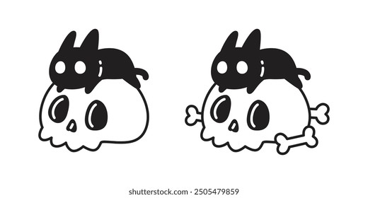 cat vector halloween skull bone kitten black calico icon crossbones logo symbol cartoon character illustration doodle design isolated clip art