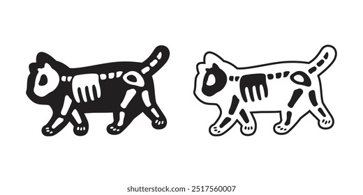 cat vector halloween skull bone skeleton kitten black calico walking icon logo symbol cartoon character illustration doodle design isolated