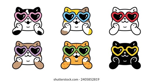 gafas de sol de corazón de la ilustración de dibujos animados de gatitos de gato