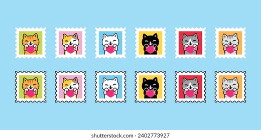 cat vector heart valentine icon stamp post mail kitten calico neko pet cartoon character symbol sticker illustration clip art isolated design