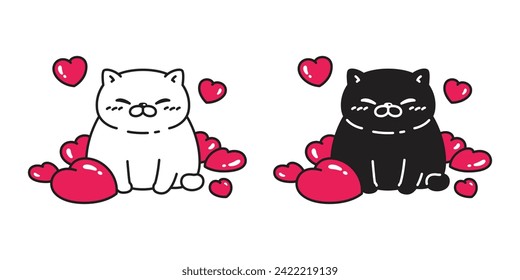 cat vector heart valentine icon fat kitten calico neko pet cartoon character illustration symbol isolated design clip art