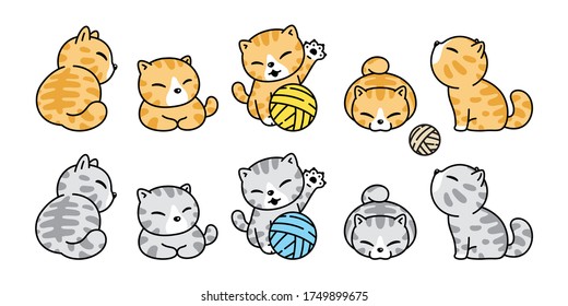 cat vector icon calico kitten yarn ball toy character cartoon pet breed logo symbol doodle illustration design