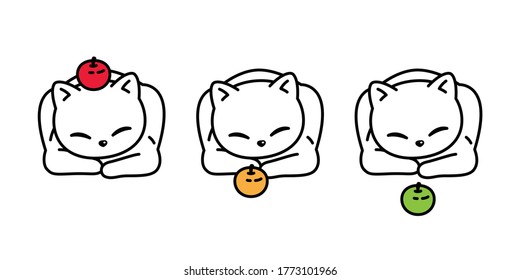 cat vector icon calico kitten pet breed apple fruit orange logo symbol character cartoon doodle illustration design