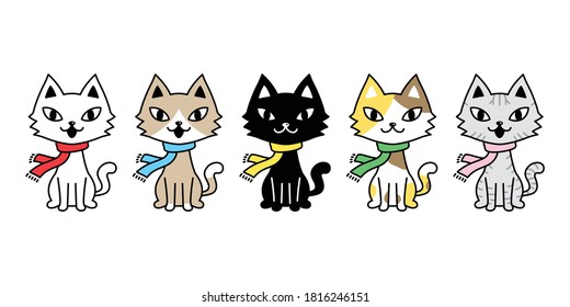 cat vector icon calico kitten christmas scarf character cartoon pet breed logo symbol doodle illustration animal design
