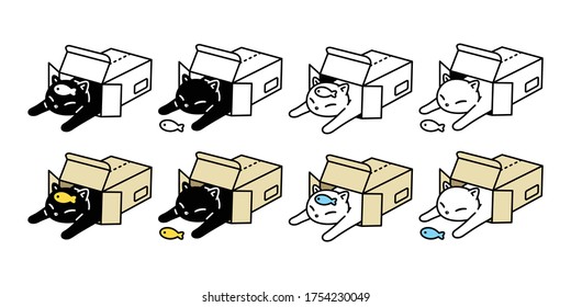 caricatura del personaje del gato kitten ilustración de caja de papel