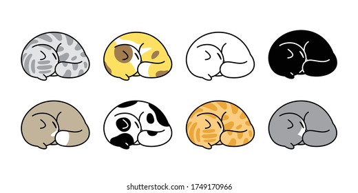 cat vector icon calico sleeping kitten pet breed logo symbol character cartoon doodle illustration design