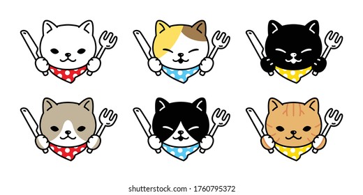 cat vector icon chef cooking eating kitchen baked food calico kitten pet logo symbol face head character cartoon doodle illustration design