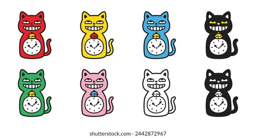 cat vector icon clock kitten logo smile calico neko pet cartoon character munchkin illustration symbol clip art isolated design