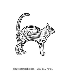 Ícone De Vetor De Gato Com Contorno Preto De Halloween