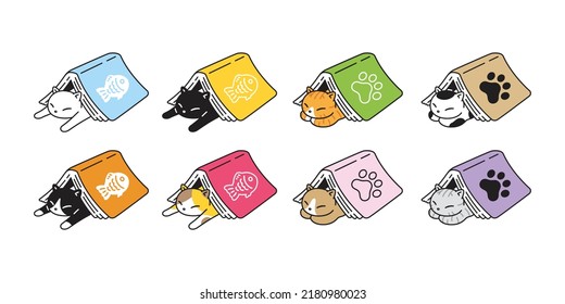 cat vector icon kitten calico book reading sleeping logo breed cartoon character symbol illustration doodle isolated clip art design