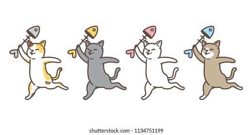 cat vector icon kitten logo calico fish salmon character cartoon illustration doodle