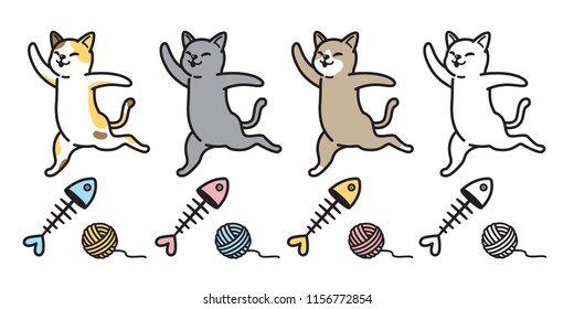 cat vector icon kitten logo calico fish salmon yarn ball cartoon character illustration doodle