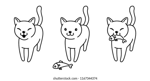 cat vector icon kitten logo calico salmon fish cartoon character Happy smile illustration doodle