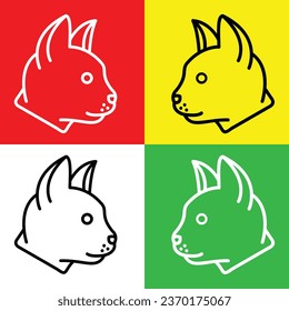 Cat Vector Icon, Lineal style icon, from Animal Head icons collection, isolated on Red, Yellow, White and Green Background.