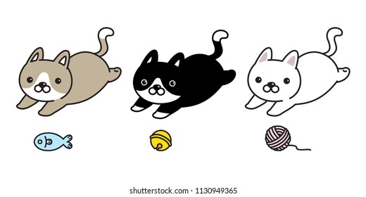cat vector icon logo kitten calico character cartoon illustration yarn ball fish bell clip art