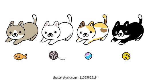 cat vector icon logo kitten calico character cartoon illustration yarn ball fish bell clip art doodle