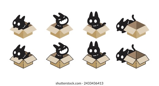 cat vector icon paper box kitten calico neko pet cartoon character illustration symbol isolated design clip art