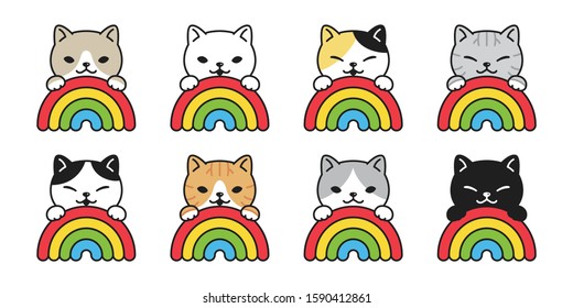 cat vector icon rainbow kitten calico logo symbol cartoon character illustration doodle design