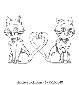 Cat Vector Icons, Cute Cartoon. Winter background in hand drawn style. Card with cartoon animal.