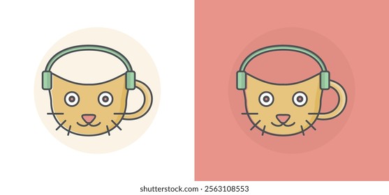 cat vector icons kitten coffee cup logo calico symbol fish symbol cartoon character illustration doodle design.