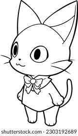 Cat vector illustration. Black and white Cat coloring book or page for children