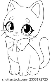 Cat vector illustration. Black and white Cat coloring book or page for children