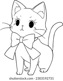 Cat vector illustration. Black and white Cat coloring book or page for children