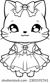 Cat vector illustration. Black and white Cat coloring book or page for children