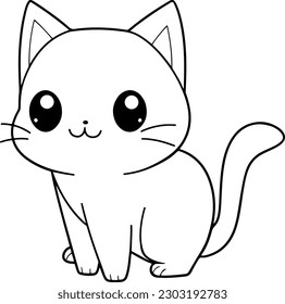 Cat vector illustration. Black and white Cat coloring book or page for children