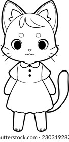 Cat vector illustration. Black and white Cat coloring book or page for children