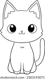 Ilustración vectorial de gato. Libro o página de color de gato en blanco y negro para niños