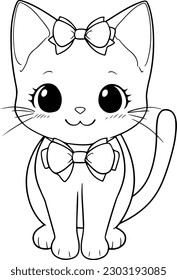 Cat vector illustration. Black and white Cat coloring book or page for children