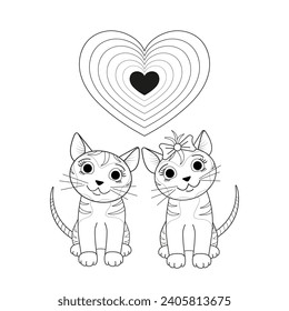 Cat vector illustration. Black and white linear image. The illustration is done by hand in a cartoon style. Concept for greeting cards, coloring pages.