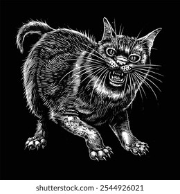 Cat Vector Illustration Black White
