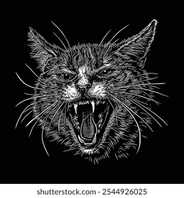 Cat Vector Illustration Black White
