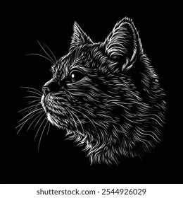 Cat Vector Illustration Black White