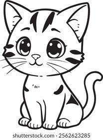 Cat vector illustration. Black and white outline cat coloring book or page for children