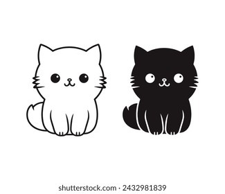 Cat vector illustration, coloring page, silhouette.