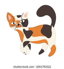 Cat vector illustration. Cute cat. Tricolor cats. Cute children's cartoon illustration for printing. Vector illustration. Mustachioed muzzles, pets, a family of cats. Feline domestic trendy pet. 