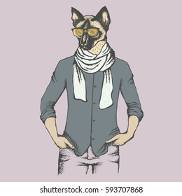 Cat vector illustration. Cat in human suit