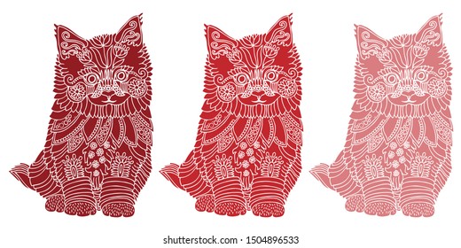 Cat - vector illustration isolated on white background. Decorative ornamental pattern for screen printing on T shirt, bag, poster. Pattern for cutter plotter. Template for tatoo or embossing.