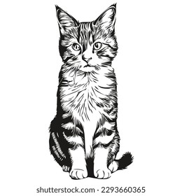 Cat vector illustration line art drawing black and white kitten
