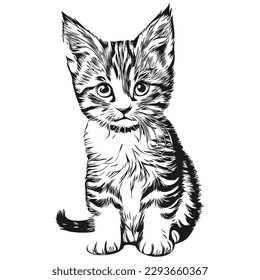 Cat vector illustration line art drawing black and white kitten
