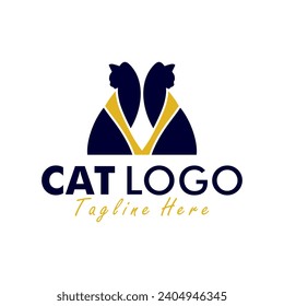 diseño del logotipo de la ilustración del vector del gato con letra V