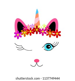 Cat Vector Vector Illustration on White Background. Unicorn wheel in colors of color.