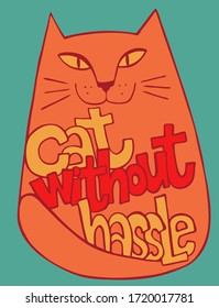 Cat vector illustration text hand drawing outlines