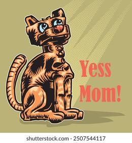 cat vector illustration with text yes mom