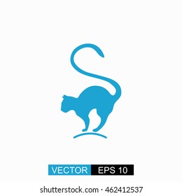 Cat vector. Isolated blue icon on white background.